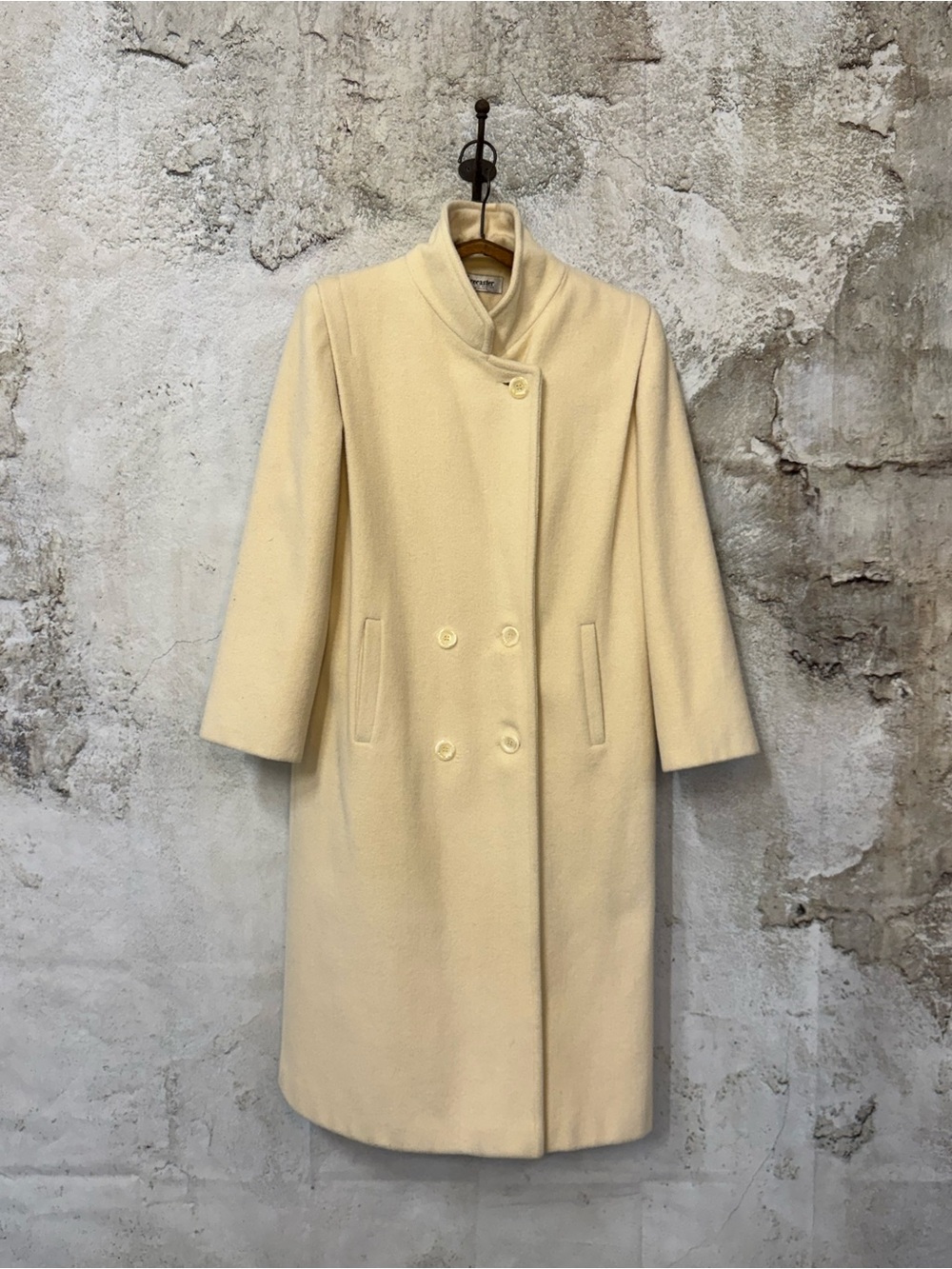 Women's Cream Double-Breasted Wool Coat